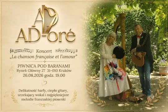 Duet AD-oré z harfą i gitarą zagra w Piwnicy pod Baranami