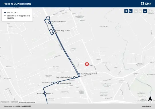 Remont ul. Piaszczystej: zmiany w kursowaniu linii 144 i 904