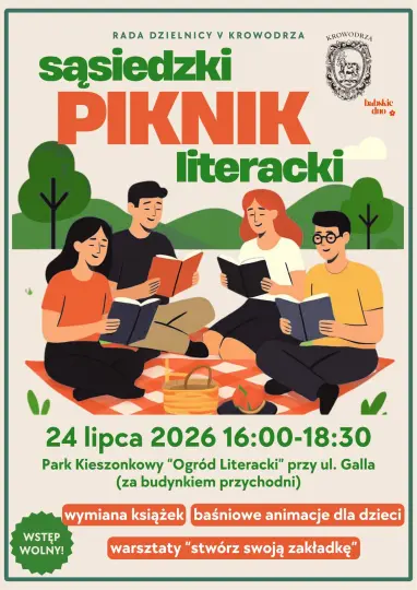 Sąsiedzki piknik literacki w Parku Kieszonkowym przy ul. Galla