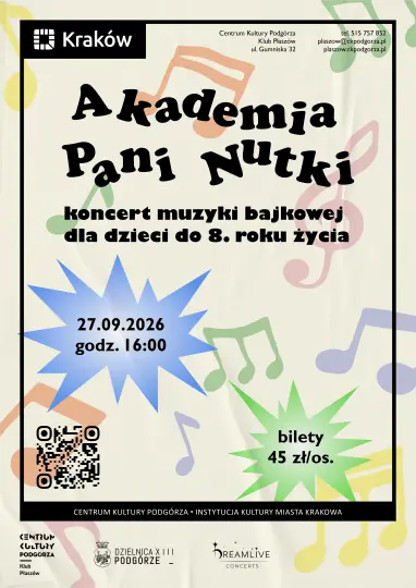 Koncert muzyki bajkowej „Akademia Pani Nutki” w Klubie Płaszów