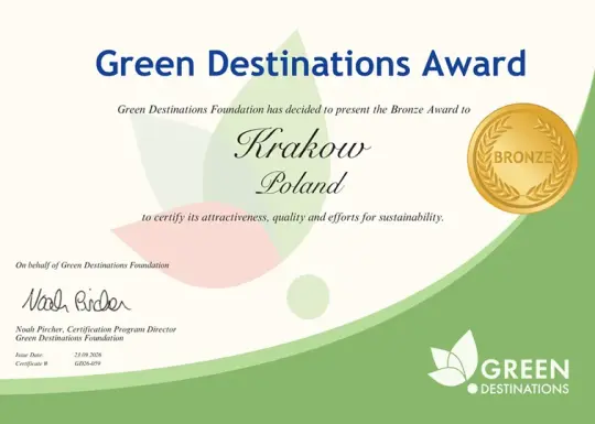Kraków z Brązową Odznaką Green Destinations – pierwsze polskie miasto w prestiżowym programie