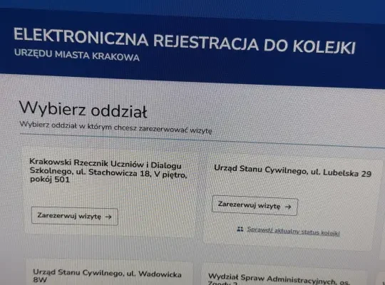 Kraków: system rezerwacji wizyt w urzędzie będzie chwilowo niedostępny